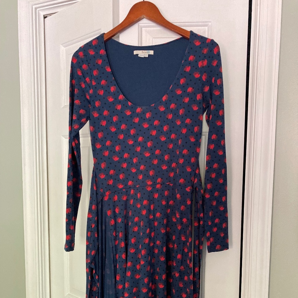 Boden Silvia Jersey “Faux” Wrap Dress Navy Floral Dot Print - Size 4 R